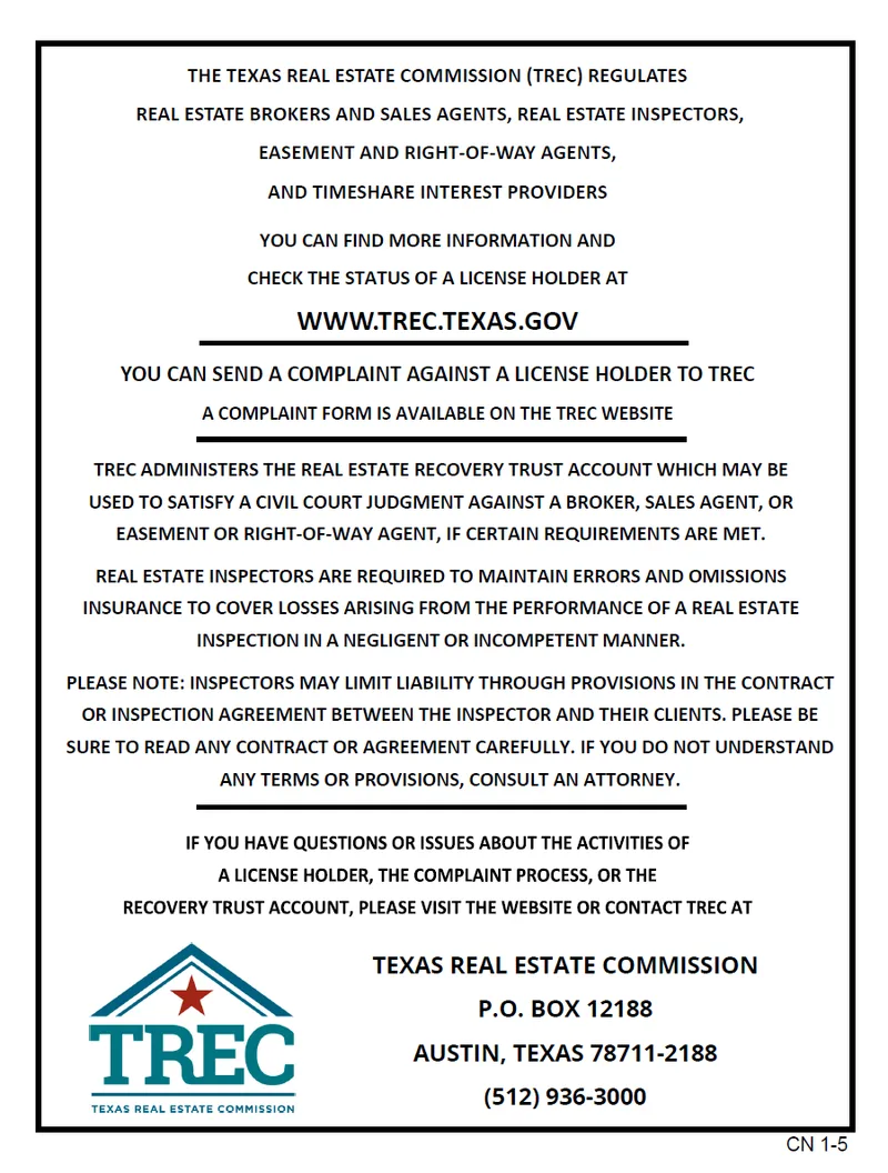 TREC Consumer Protection Notice CN 1-5